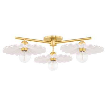 Mitzi Tinsley 3 Light Semi Flush 5.25 In. Aged Brass/Ceramic Gloss Cream H499603-AGB/CCR