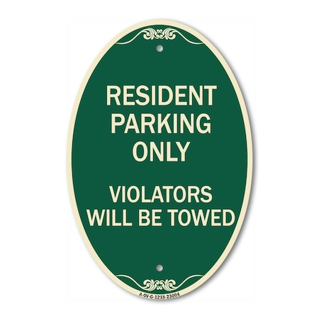 Signmission Reserved Parking Towing Sign Resident Parking, 12 In X 18 In Architectural, Heavy Gauge Aluminum A-OV-G-1218-23004
