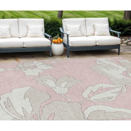 Homeroots 10' X 14' Pink Ivory And Beige Floral Washable Indoor Outdoor Area Rug 589571