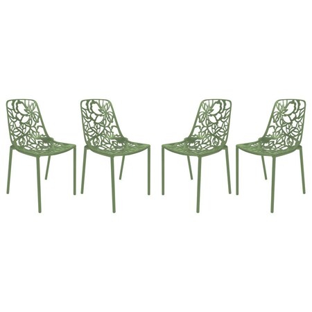 Leisuremod Modern Devon Aluminum Chair, Khaki Green, 4PK DC23G4