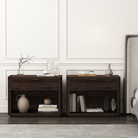 Manhattan Comfort Evelyn 32in Nightstand 2.0 in Brown - Set of 2 2-NS012-BR