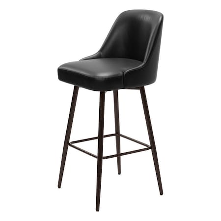 Homeroots 30" Black And Bronze Faux Leather And Steel Bar Height Swivel Bar Chair 555761