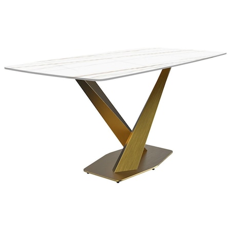 Leisuremod Rectangular 55.11 in W, 29.9 in L, Sintered Stone/ Stainless Steel, White/Gold VTG-55WG-S