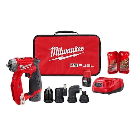 Milwaukee Tool Drill/Driver Kit, 0.375 in, 1600 RPM 2505-22, 48-89-4631
