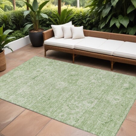 Homeroots 9' X 12' Artichoke Green And Ivory Damask Washable Indoor Outdoor Area Rug 603495