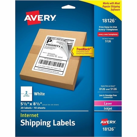 Avery Internet Shipping Labels, TrueBloc, PK20 18126