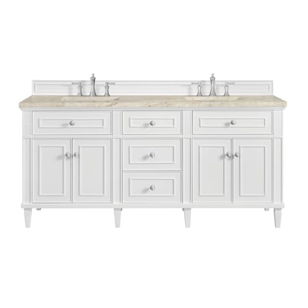 James Martin Vanities Lorelai 72" Double Vanity, Bright White, w/ 3 CM Tajnar Eclos Top w/FreePower Wireless Charger 424-V72-BW-FTJR