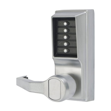 Dormakaba Pushbutton Cylindrical Lever Lock, Combination Entry Function Only, Satin Chrome, LH/LHR LL1015-26D-41