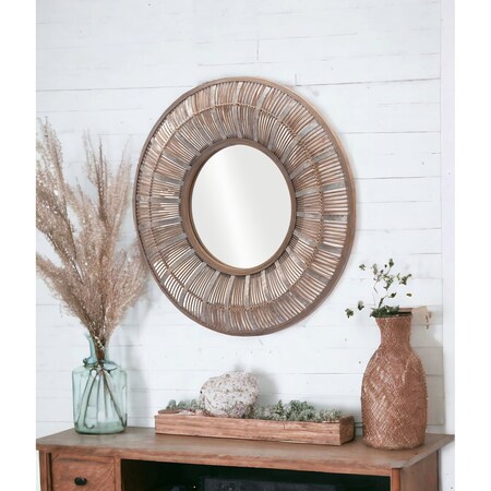 Homeroots 32" Brown Round Accent Mirror 524079