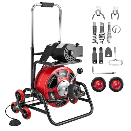 Vevor Drain Cleaner Machine 100 FT x 3/8 Inch Auto Feed Sewer Auger 8 Cutters JR-510DZ