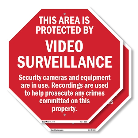 Signmission This Area Is Protected by Video Sur, 10 inch X 10 inch, Aluminum Metal Signs, 2PK OC-A-2PACK-10-330