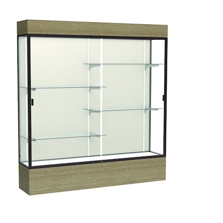 Ghent 80''H x 72''W x 16''D Reliant Driftwood Oak Display Case w/ Fabric Back & Dark Bronze Frame 2176PB-BZ-DK