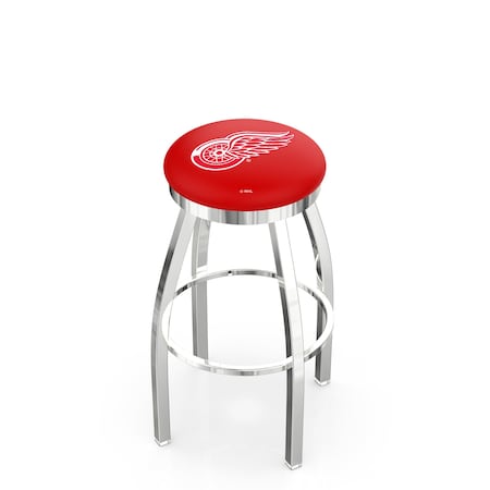 Holland Bar Stool Co 36" Chrome Detroit Red Wings Swivel Bar Stool, Accent Ring L8C2C36DetRed