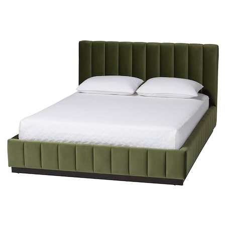 Baxton Studio Granger Velvet Fabric Platform Bed, Moss Green, Queen 262-14452-ZORO