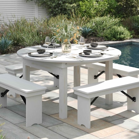 Flash Furniture HERCULES 60in Round White Farmhouse Folding Table, Solid Pine, w/Foldable Locking Legs XA-F-60-RD-WH-GG