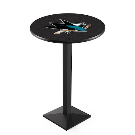 Holland Bar Stool Co 42" Blk Wrinkle San Jose Sharks Pub Table, 36" dia. Top L217B4236SJShar