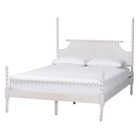 Baxton Studio Caliana Bobbin Four-Poster Platform Bed, King, White 264-14398-ZORO