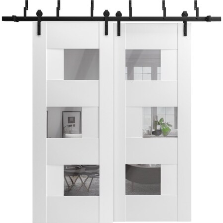 Vdomdoors Sliding Closet Opaque Glass Barn Bypass Doors 56x96 inches Sete 6999 White Silk with Mirror Modern SETE6999BBB-WS-5696
