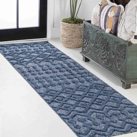 Jonathan Y Peralta Moroccan Diamond Navy 2 ft. x 8 ft. Indoor/Outdoor Runner Rug IBZ103B-28