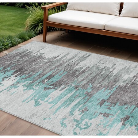 Homeroots 10' X 14' Teal Blue Charcoal And Silver Abstract Washable Indoor Outdoor Area Rug 582415
