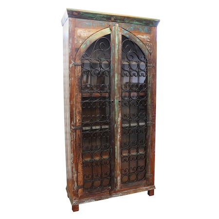 Homeroots 42in Brown Solid Wood Frame China Cabinet With Four Shelves 489032