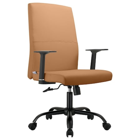 Leisuremod Evander Office Chair in Upholstered Leather & Iron Frame with Swivel & Tilt, Acorn Brown EO19LBRL