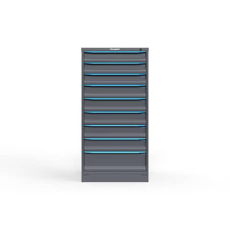 Strong Hold 9 drawer cabinet - (3x 4ft, 5x 5ft, 1x 8ft) - Blue accents - Keyed Different S3060-PPDAS-0904FS