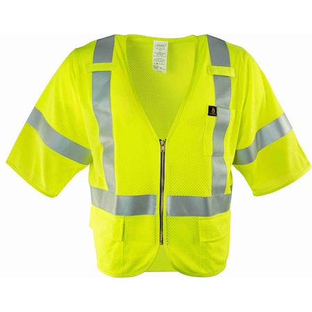 Ironwear Hi-Vis FR Safety Vest w/Sleeves M Class 3 , Zipper 3 Pockets 1258FR-LZ-RD-MD