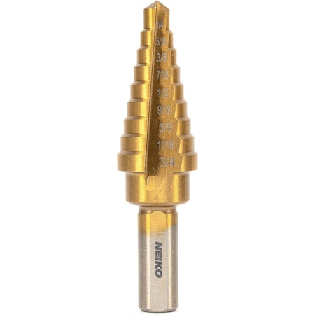 Neiko Titanium Step Drill Bit, High-Speed Alloy-Steel Bit, 9 Step Sizes from 1/4 Inch to 3/4 Inch 10184A