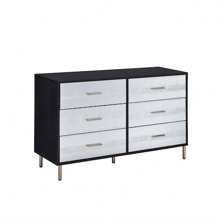 Homeroots 47" Black Silver and Gold Faux Croc Design Six Drawer Double Dresser 486520