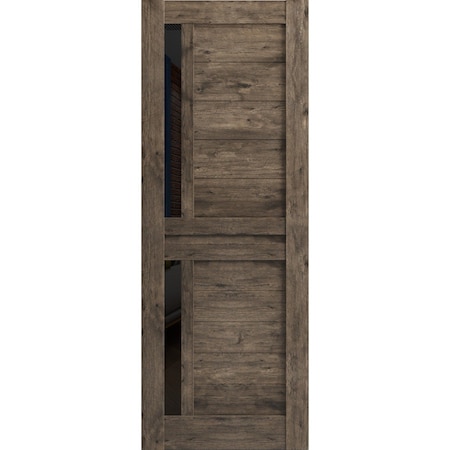 Sartodoors Slab Barn Door Panel 24 x 80in, Veregio 7588 Cognac Oak W/ Black Glass, Pocket Closet Sliding VEREGIO7588S-AKA-24