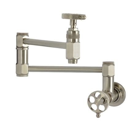 Kingston Brass Wall Mount Pot Filler Faucet with Knurled Handle, Brushed Nickel KS5108RKX