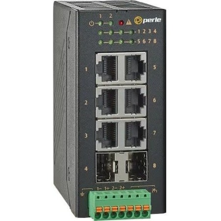 Perle Systems Industrial Gigabit Switch with 8-ports: 6 x 10/100/1000Mbps RJ45 Ethernet ports and 2 x 100/1000Mbps 07017370