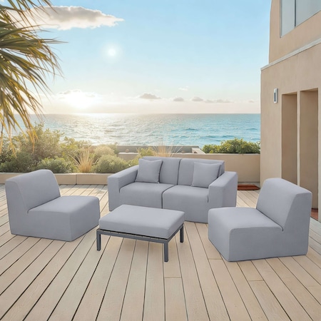 Deko Living 4 Place Seating Gray Outdoor Compressed Foam Sectional Sofas and Ottoman Set COP30017