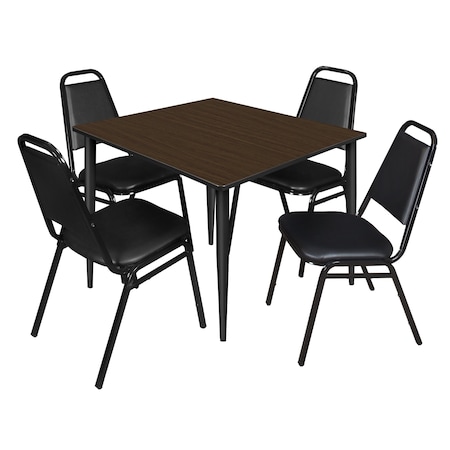Regency Square Kahlo Breakroom Table W/ 4 Restaurant Stack Chairs, 48 in W, 48 in L, Neo Walnut TPL4848NWBK29BK