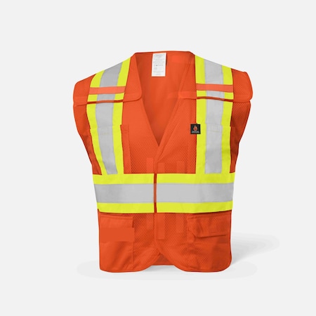 Ironwear Hi-Vis FR Safety Vest S Class 2 , Hook & Loop 6 Pockets 1287FR-BRK-O-SM