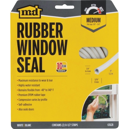 M-D Building Products Building Products 1/4'' x 5/16'' x 17'' White Premium Rubber Window Seal for Medium Gaps 63628