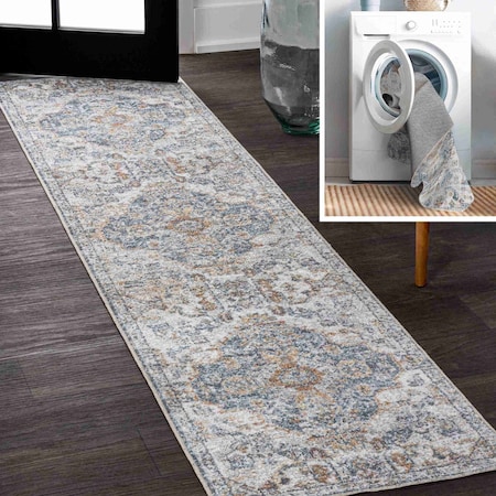 Jonathan Y Shaemus Bohemian Medallion Low-Pile Machine-Washable Cream/Blue/Terra 2 ft. x 8 ft. Runner Rug WSH320C-28