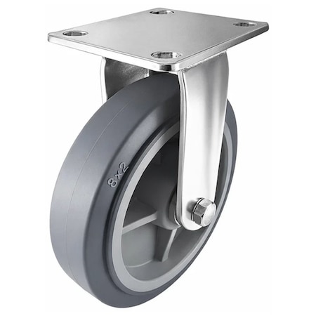 Hyw Products Heavy Duty Caster 8in x 2in Non-Marking Rubber Wheel Stainless Steel - Swivel (Flat) 40-80S-A1-INF(FLAT)(STS)
