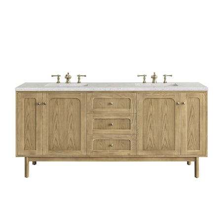 James Martin Vanities Laurent 72'' D Vanity, Light Natural Oak w/ Jasmine Pearl Top w/FreePower Wireless Charger 545-V72-LNO-FEJP