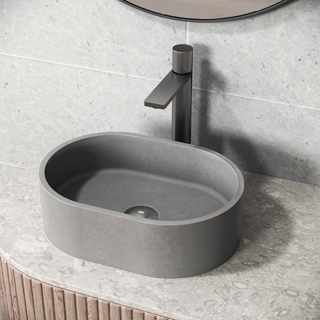 Vigo Giralda Gothic Gray Concreto Stone 16 in. L x 11 in. W x 5 in. H Oval Vessel Bathroom Sink VG04059