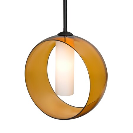 Besa Lighting Besa Plato Stem Pendant, Amber/Opal, Black Finish, 1x 60W MAX E26 Base 1TT-PLATOAM-BK