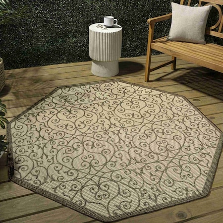 Jonathan Y Madrid Vintage Filigree Textured Weave Beige/Brown 5 ft Octagon Indoor/Outdoor Area Rug SMB107B-5TGN