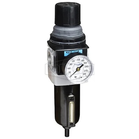 Dixon Wilkerson by Self-Relieving Standard Filter/Regulator with GC230 Gauge and Sight Glass, 1/2 in NPT/B B28-04AGMB