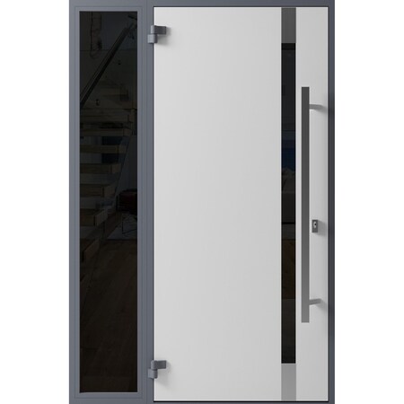 Vdomdoors Front Exterior Prehung Steel Door Ronex1011 Grey Sidelight Exterior Window Sidelite Stainless RONEX1011EXD-GRE-W36+16 x H80-RH-I