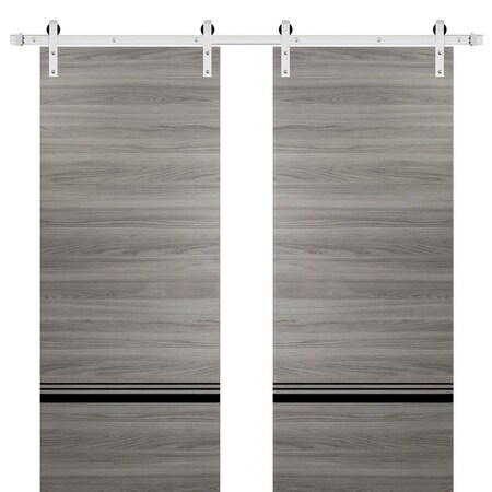 Sartodoors Sturdy Double Barn Door with Hardware, Planum 0012 Ginger Ash and Aluminum Strips, 13FT Rail Hanger PLANUM0012DB-S-GA-56 x 80 (2* 28x80)