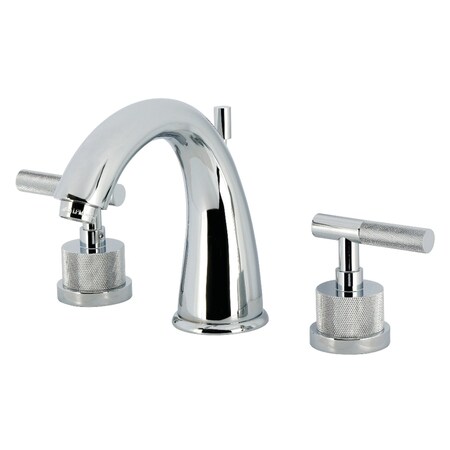 Kingston Brass Widespread Bathroom Faucet with Knurled Handle and Brass Pop-Up, Polished Chrome KS2961KNL