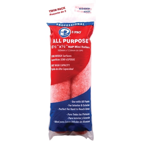 Premier Z-Pro 6-1/2''x1/2'' Knit Mini Roller Cover, 2PK 65020