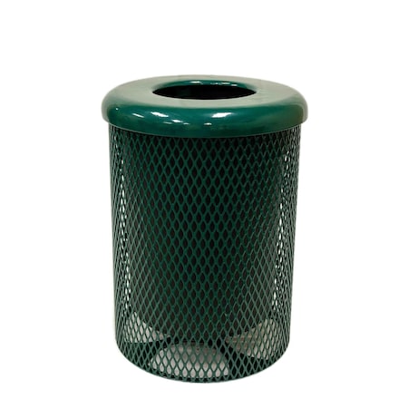 Mytcoat Trash Receptacle, Flat Lid, Liner, 32 Gal, Green, Expanded Metal, Industry Standard Coating 804377