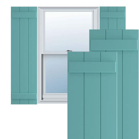 Ekena Millwork True Fit PVC, Three Board Joined Board-n-Batten Shutters, Pure Turquoise, 16 1/8W x 39H, PR TFP101BBF16X039PT